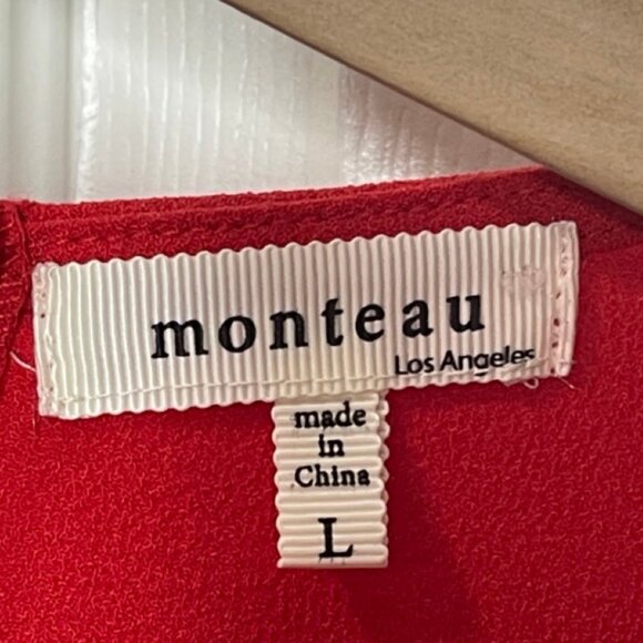 MONTEAU | Junior's Red Scalloped Hem Sleeveless Romper | Size L - Picture 10 of 13